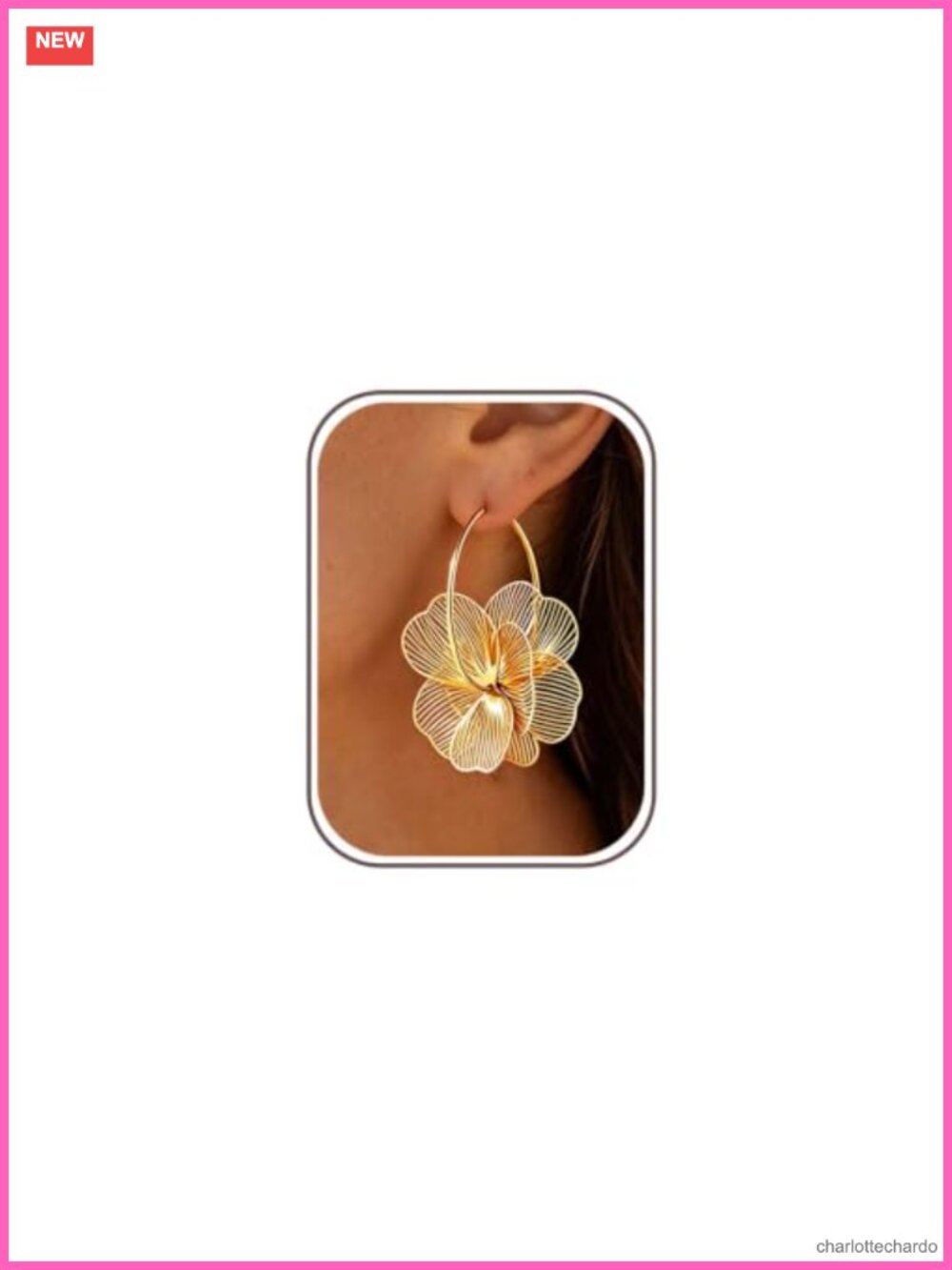 Gold Plated Floral Hoop Earrings Women Chunky Statement Jewelry